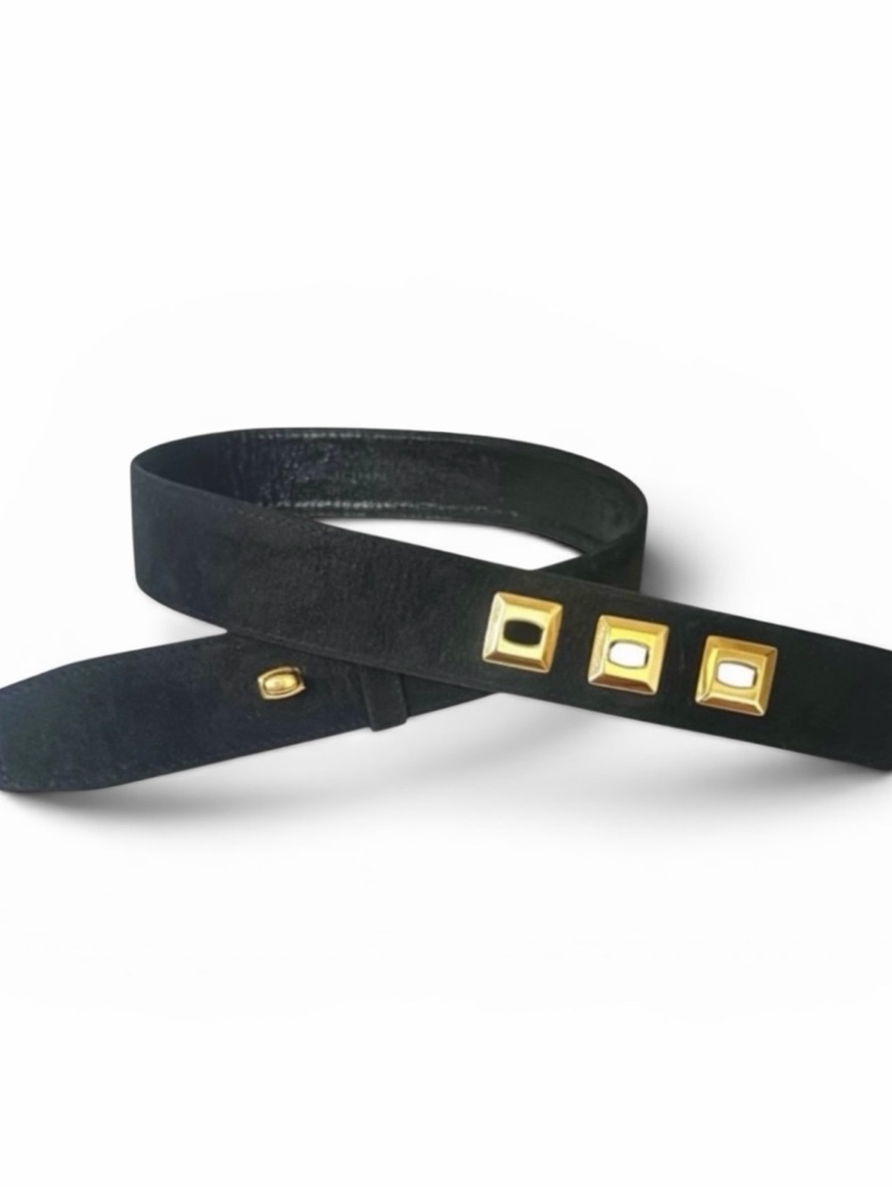 St. John Vintage Black Suede Wide Belt with Goldtone Hardware